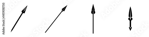 Black spear icons arranged in a row showcasing various designs for artistic and graphic uses