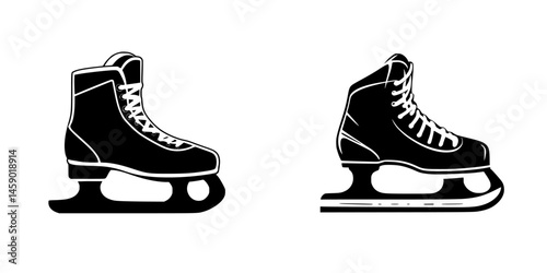 Flat black icon of ice skates representing winter sports activities and ice skating competitions
