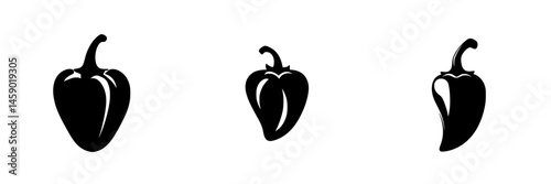 Stylized flat black icons of peppers representing different varieties and shapes in a minimalist design