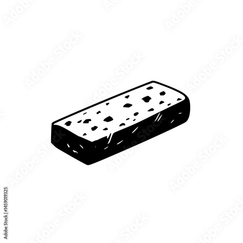 Flat black icon of a rectangular sponge with textured pattern suitable for various design applications
