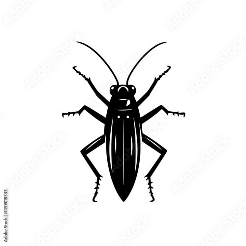 Detailed flat black icon of a cockroach, representing pests commonly found in urban environments