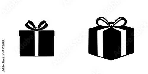 Black icons of gift boxes with ribbon showcasing simple flat design suitable for festive or celebratory themes