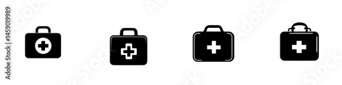 First aid kit icons representing medical assistance and preparedness in various styles and designs suitable for emergency-related content