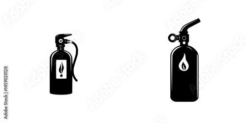 Flat black fire extinguisher icons representing safety equipment for fire prevention and emergency response