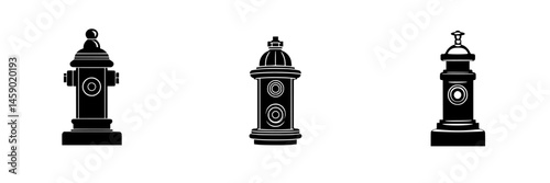 Black hydrant icons representing firefighting equipment and public safety measures in urban areas