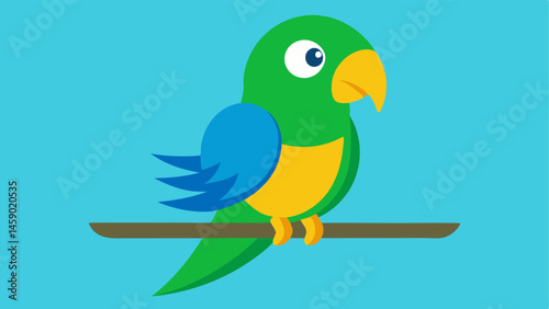 Single Stance A cartoonstyle parrot perched on a branch with its head slightly tilted to one side. One eye is squinted tightly while the other is wide open. The beak is drawn