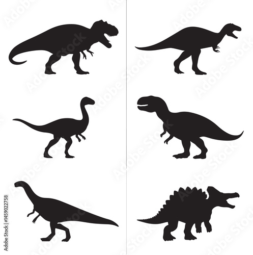 Vector silhouette set of dinosaur on white background