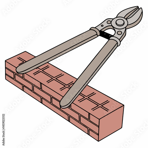Brick and tongs illustration in a simple, colorful style  