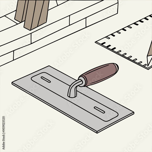 Cement finishing tool on a light background with construction materials  