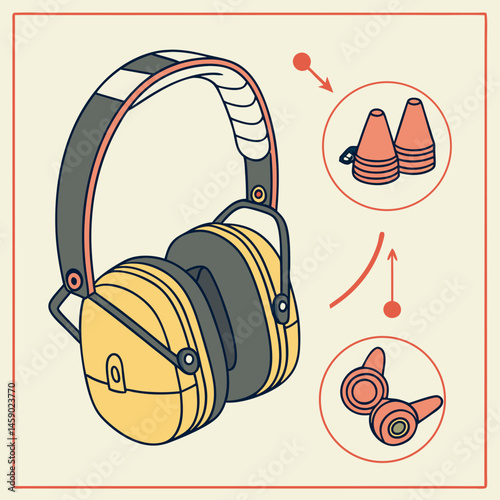 Ear Protection Headphones with Adjustable Features in Graphic Style  