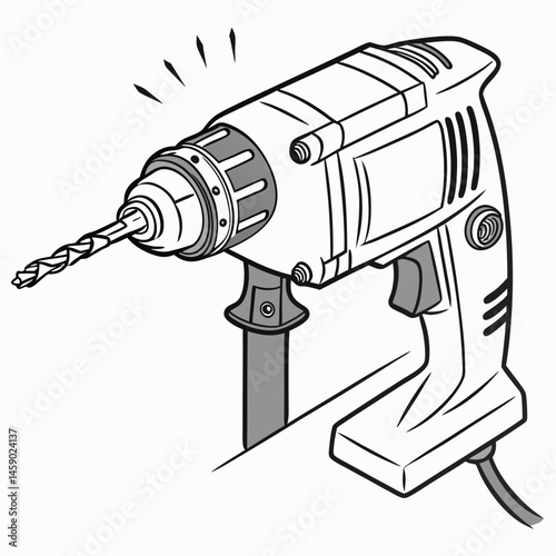 Electric power drill illustration against a plain background  