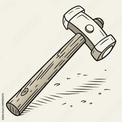 Wooden sledgehammer with metal head on a light background  