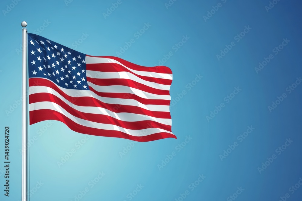 Obraz premium United States flag waving against a clear blue sky showcasing vibrant colors and design