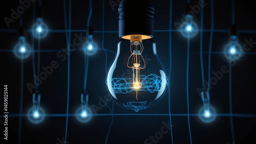 Glowing Hanging Light Bulbs Representing Energy and Innovation