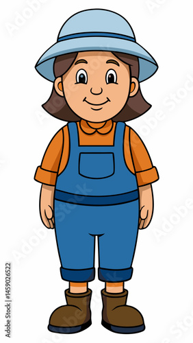 Fisherwoman smiling in overalls with a hat on a white background  