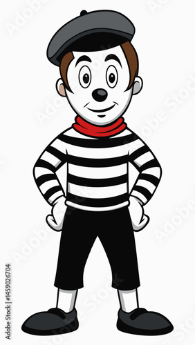 French Mime Character Posing with Confidence on White Background  