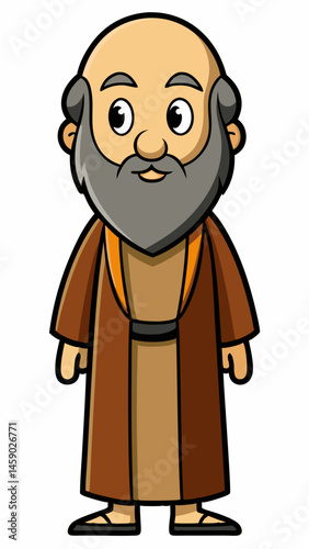 Cartoon philosopher standing in contemplation against a white background  