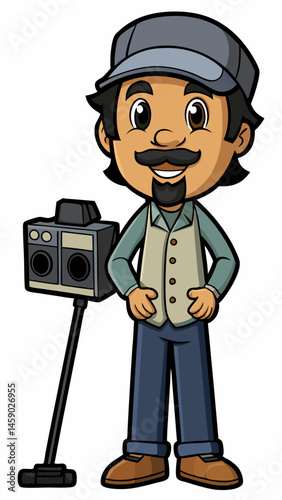 Cartoon Sound Engineer Holding a Camera with a Friendly Smile  