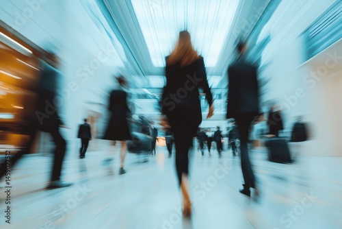 Blurred portrait of rushing employees during work