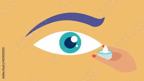 Gentle Application An illustrated hand gently applying cream around a bright open eye showcasing the creams smooth texture and highlighting the delicate eye area.