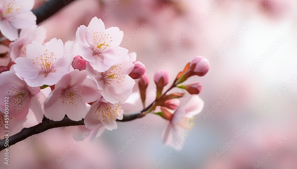 Fototapeta premium a close up image of delicate pink cherry blossoms on a tree branch