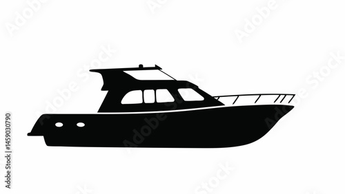 boat on white background ,  Vector art of silhouette of a modern motorboat isolated on white background, perfect for nautical themed designs and summer vacation promotions