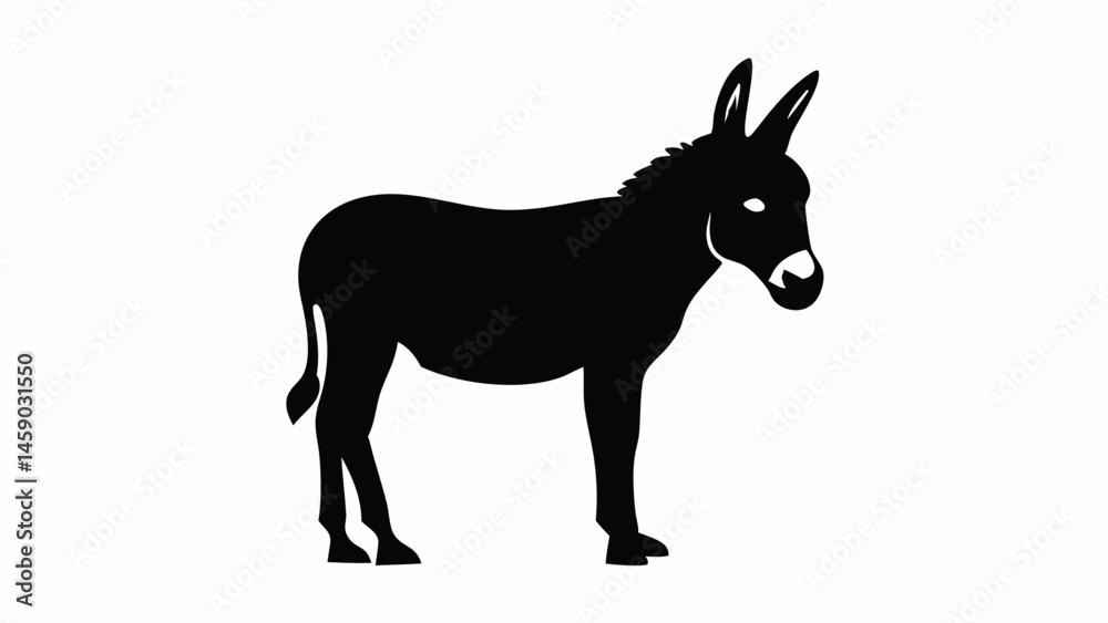 Fototapeta premium Black donkey silhouette isolated on white background, a simple and cute farm animal illustration for logo or graphic design