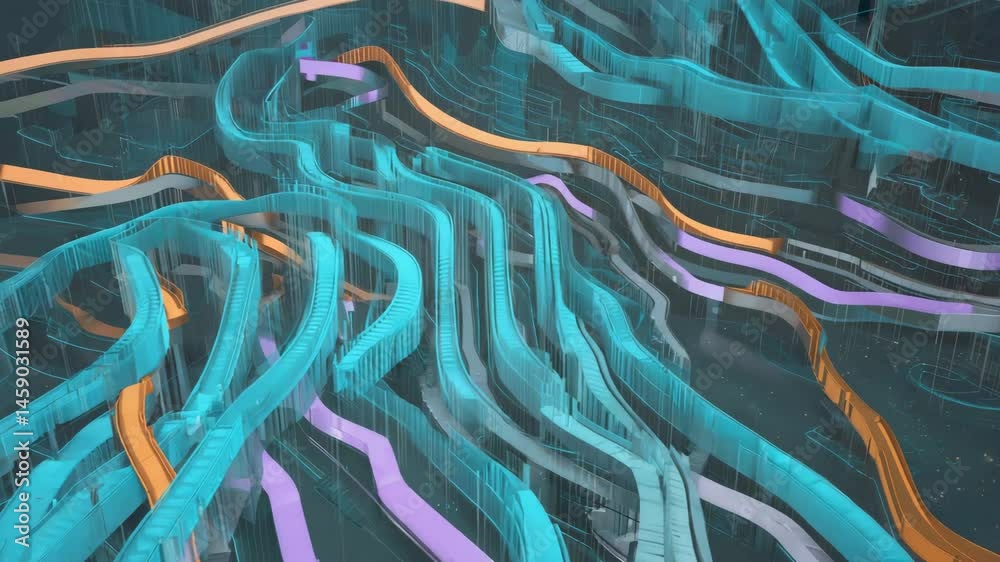 Abstract neon flowing lines in digital wave pattern
