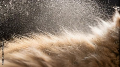 Rhinitis and Dust Concept,Dust and dander particles air create closeup of fur, showcasing dynamic texture and magical atmosphere.