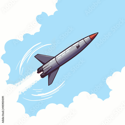 Sleek missile soaring through clear blue sky, dynamic motion concept
