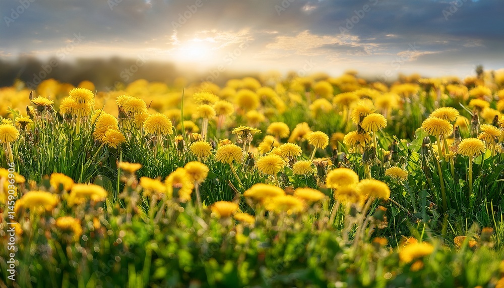 Obraz premium yellow dandelions field generative background