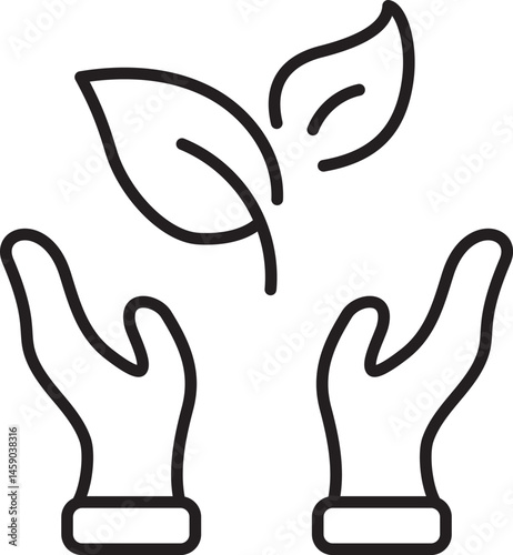 Raised Hands with Leaves Symbolizing Environmental Care and Protection