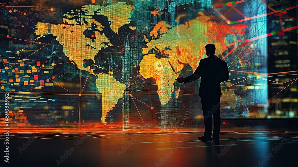 Fototapeta premium Global strategic presentation of business data with technology integration