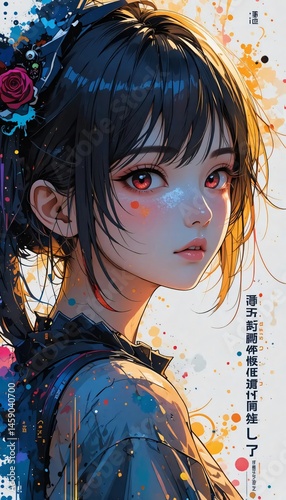 Hybrid Anime Portrait: Brushstroke & Neon Glitch Fusion