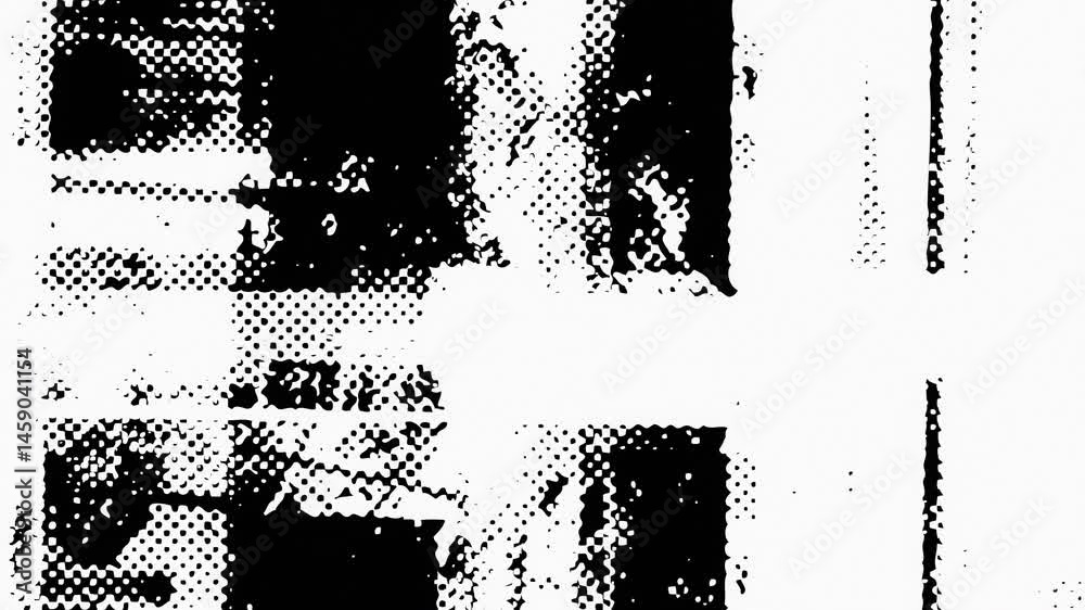 Abstract stop-motion animation featuring a black and white newspaper halftone effect. Dynamic, textured, and gritty background for experimental projects.