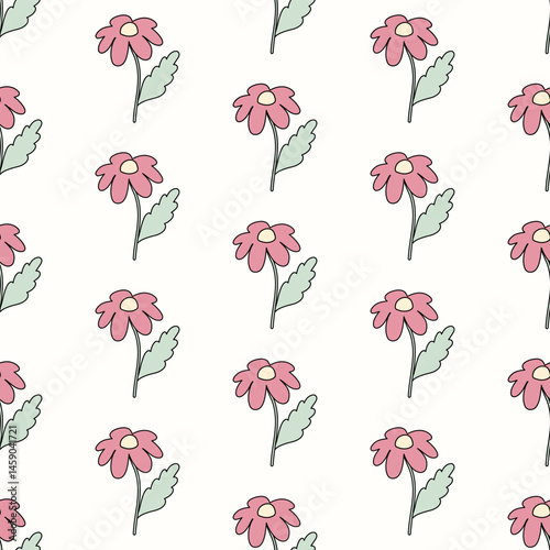 Seamless pattern of hand drawn wild doodle flowers on isolated background. Design for mother’s day, springtime and summertime celebration, scrap booking, wedding invitation, textile, home decor.