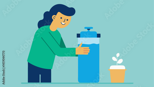 Reusable Water Bottles A person filling up a stylish reusable water bottle at a public hydration station smiling as a reminder to reduce singleuse plastics.
