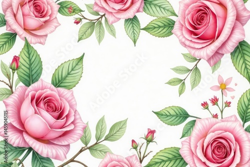 Delicate watercolor roses & leaves, repeating pattern , seamless pattern, repeating, nature