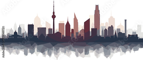Create a City skyline silhouettes Berlin, Hamburg, Munich, Cologne, Frankfurt am Main, Stuttgart, Panoramas of German cityscape horizon with abstract brutalism geometric pattern, detail urban cityscap
