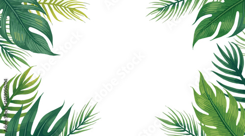 Create a Summer tropical vector set design for cards, poster or flyer with exotic palm leaves with white background.