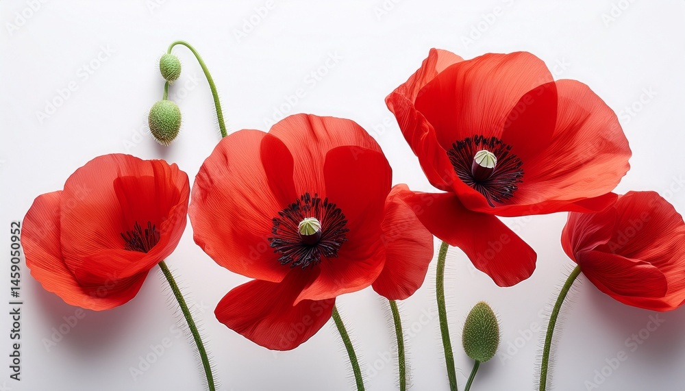 Naklejka premium red poppy flowers isolated on white background