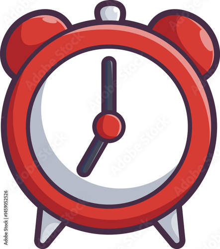 Red alarm clock for classroom timekeeping Vector Illustration Icon. Flat Cartoon Style