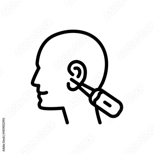 Smart Spoon Ear Stick Outline Icon. Device for Cleaning Ears Line Vector Isolated Symbol
