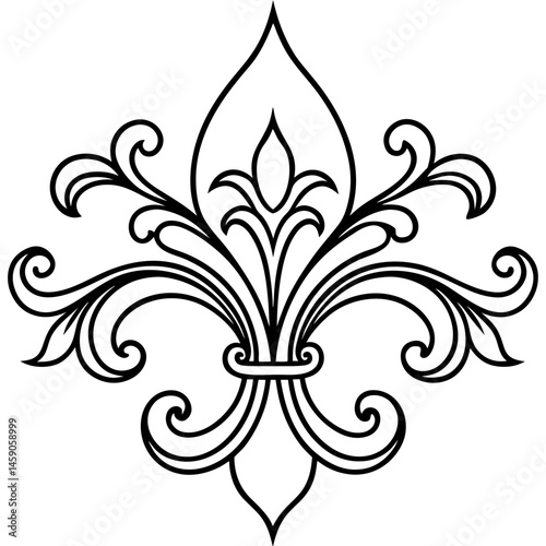 Parisian-Style Damask with Curled Lines and Fleur Motifs