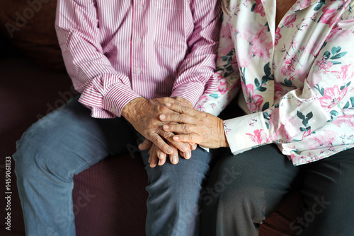 Celebrating Father's Day. A portrait of happy senior asian couple communicating via internet and wireless technology with children live apart after retiring and just resting at home sweet home.
