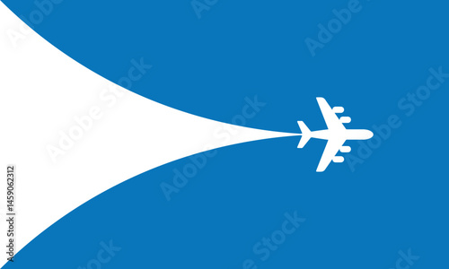 Airplane vector Taking Flight on Clear Blue Sky. Simple airplane travel opens the background behind itself. Banner for a trip abroad on vacation.