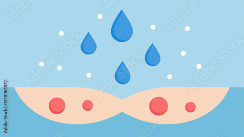 Hydration Boost Simple droplets being infused into skin cells illustrating how exosomes help with hydration and restoring the skin barrier.