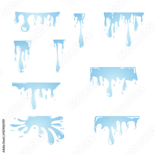 Elements for design, Collection of Blue Water Drops and Melting Ice Elements. Vector illustration
