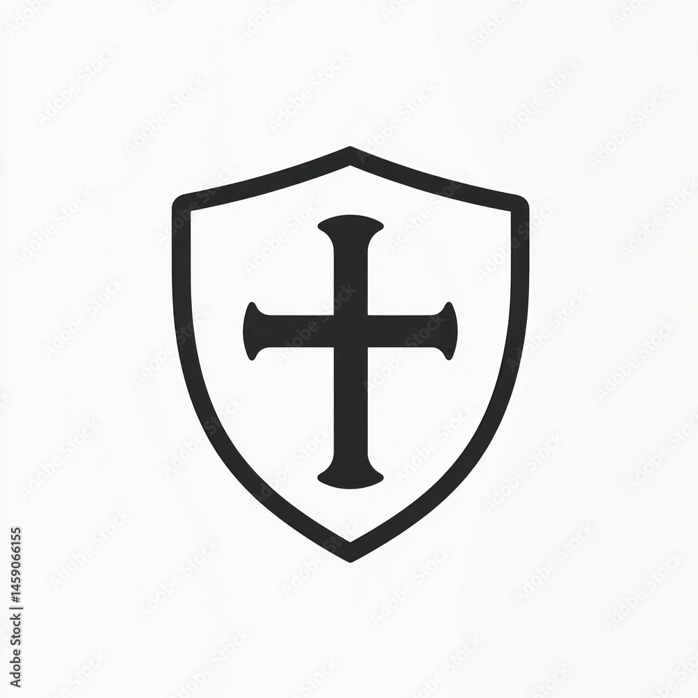 Fototapeta premium Simple shield with cross graphic design