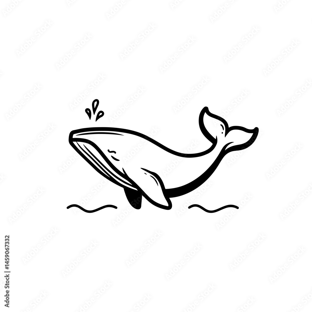 Obraz premium Vector illustration of a simplistic whale jumping with water spray. Perfect for marine themes, ocean conservation, nautical design projects, and eco-friendly branding.